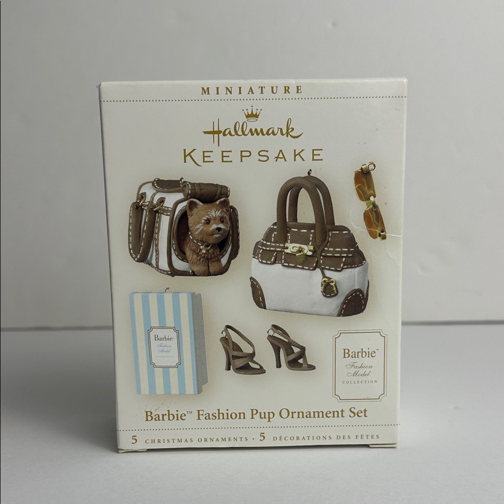 Hallmark Keepsake Barbie Fashion Pup Ornament Set - Brown and White